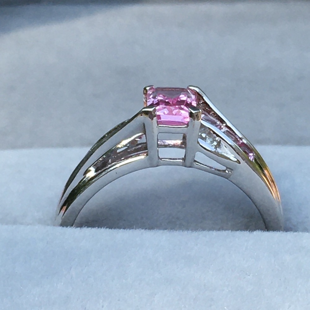 10k Solid White Gold Pink Topaz & Diamond Ring - Picture 5 of 15